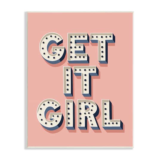 Stupell Industries Get It Girl Bold Polka Dot Typography over Pink Wall Plaque